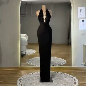 Elegant Black Halter Evening Dress